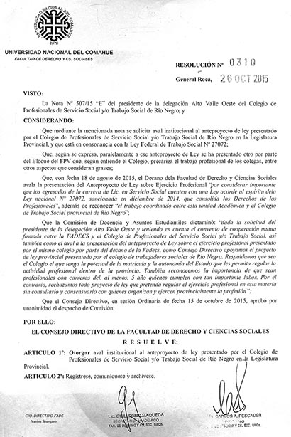 AVAL INSTITUCIONAL DE LA FADECS AL ANTEPROYECTO DE LEY SOBRE EJERCICIO PROFESIONAL DE TRABAJO SOCIAL